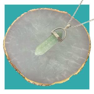 Green Gemstone Pendant Necklace with Silver Plated Cable Chain Layering Jewelry